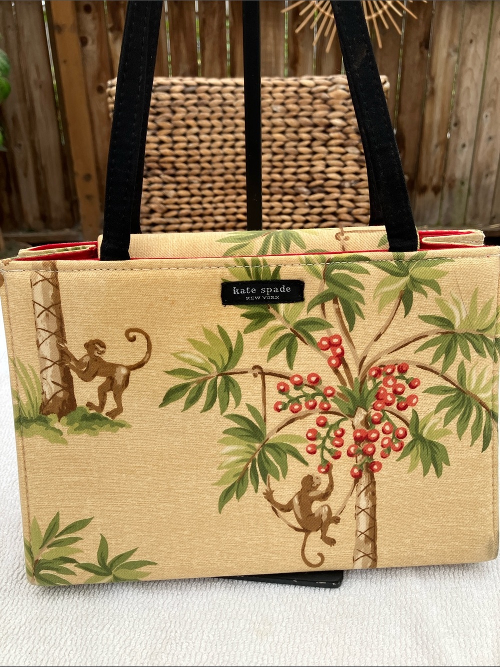 Rare Vintage Kate Spade Monkey in Palm Tree Cotton Bag